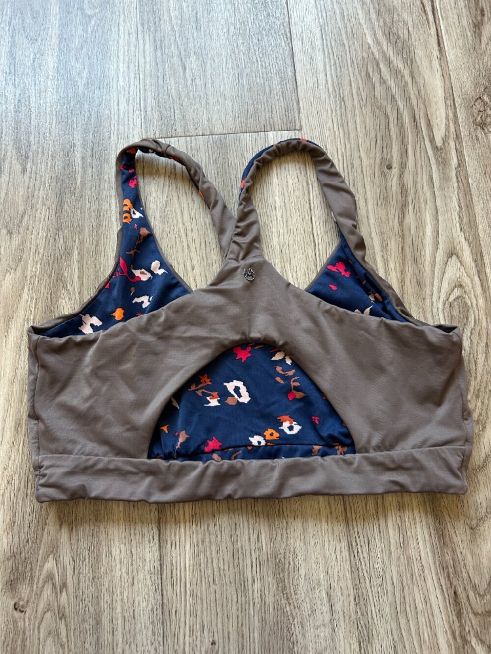 Maaji Reversible Sports Bra Bikini Top Brown and Blue Florals Size L - Picture 8 of 8
